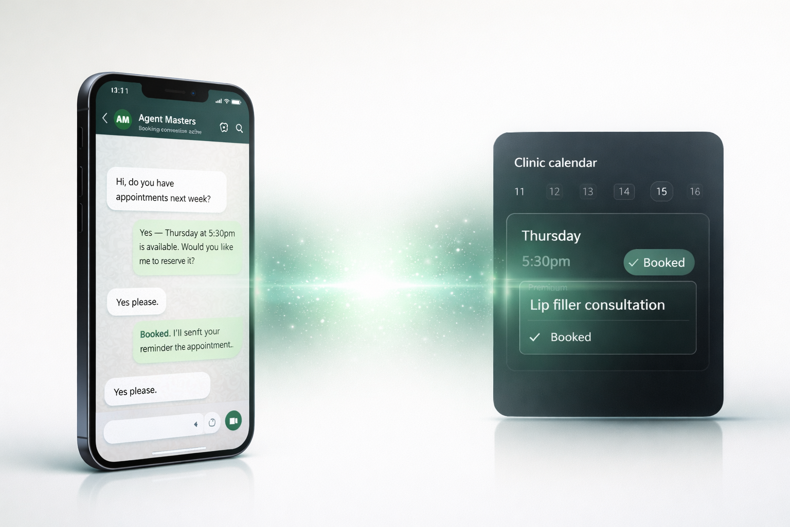 WhatsApp enquiry automatically converted into a booked clinic appointment